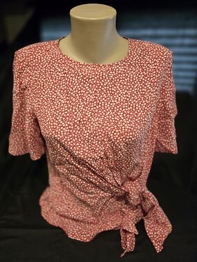 H&M Red Ditsy Floral Side-Tie Blouse
